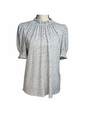 Adrianna Papell White Black Speckled Smocked Puff Sleeve Blouse